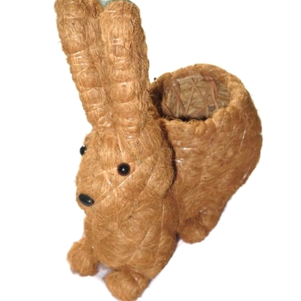 Ten Thousand Villages Fair Trade Rustic Flower Pot Holder Easter Bunny